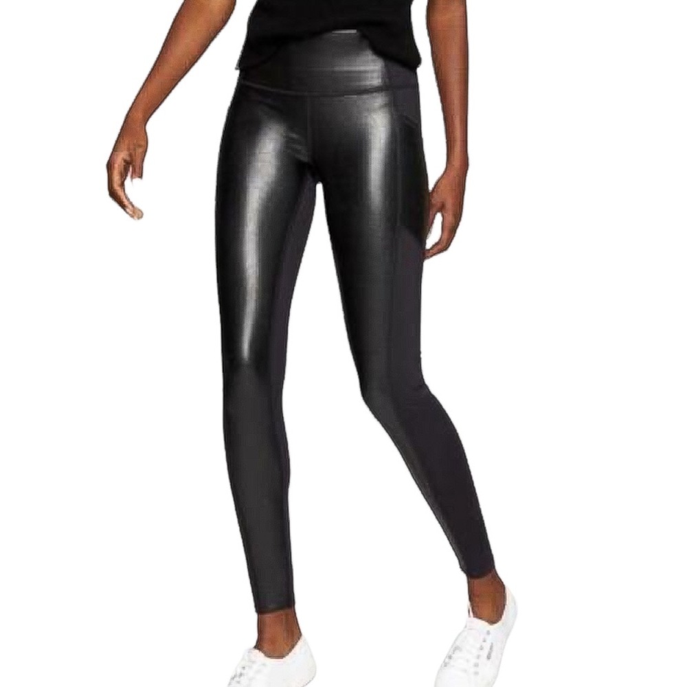 ATHLETA All Over Gleam Faux Synthetic Vegan Leather Leggings Tights